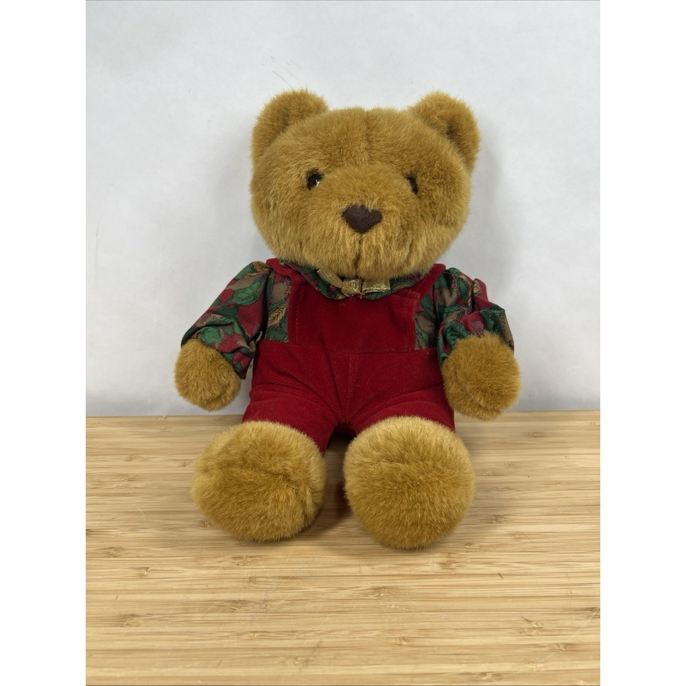 VTG Plush 13" Commonwealth Boy Teddy Bear Christmas 1992 Holidays Red Overalls